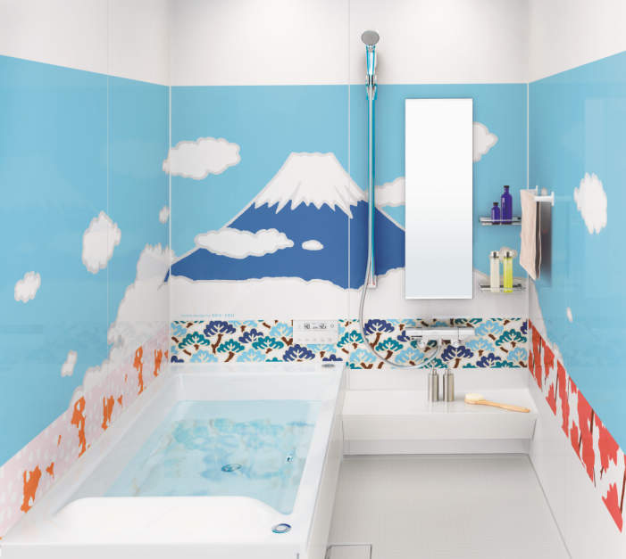 ユニークなノーリツの浴室　ユパティオの壁柄