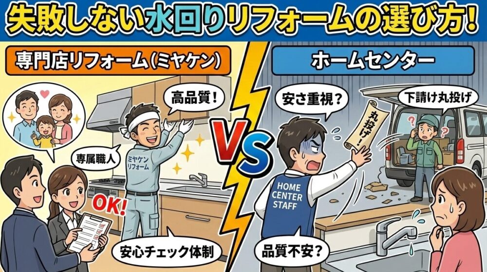 【2026年最新版】専門店リフォームvsホームセンター！ 失敗しない水回りリフォームの選び方